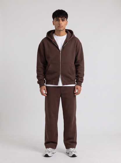 Double Zip Hoodie - Brown - Pulse Set Front