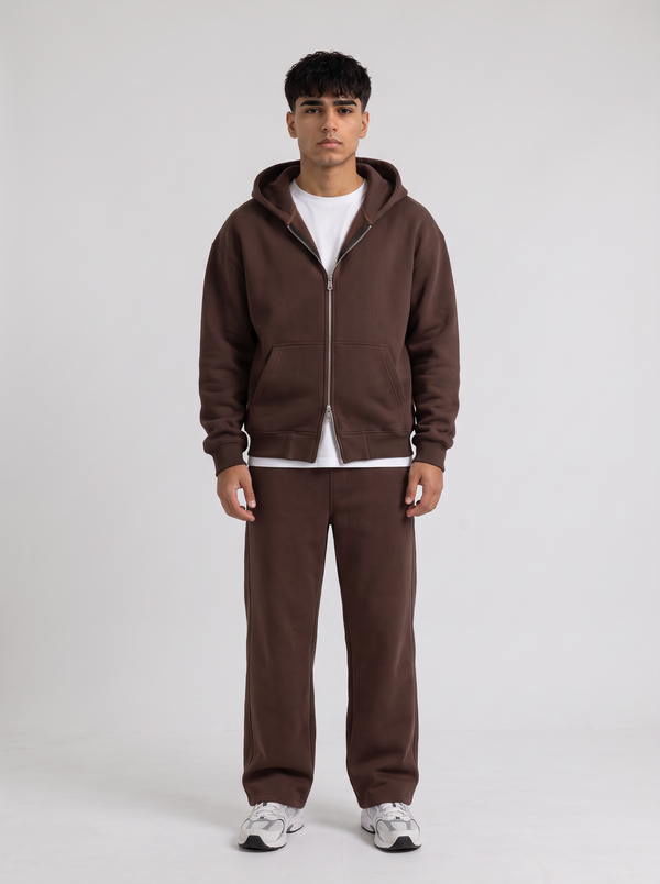Full Set Double Zip Hoodie - Brown - Pulse Set Front