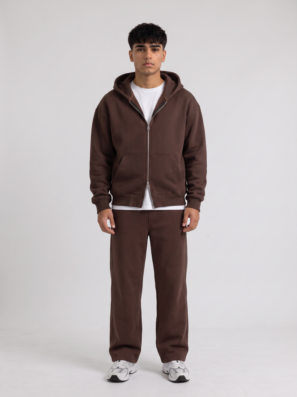 Full Set: Double Zip Hoodie + Wide Leg - Brown – sully outfit