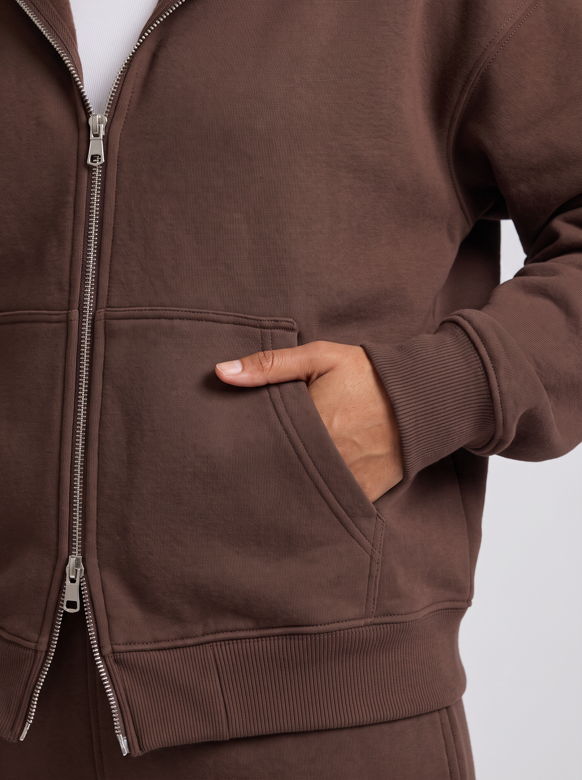 Double Zip Hoodie - Brown - Aura Detail