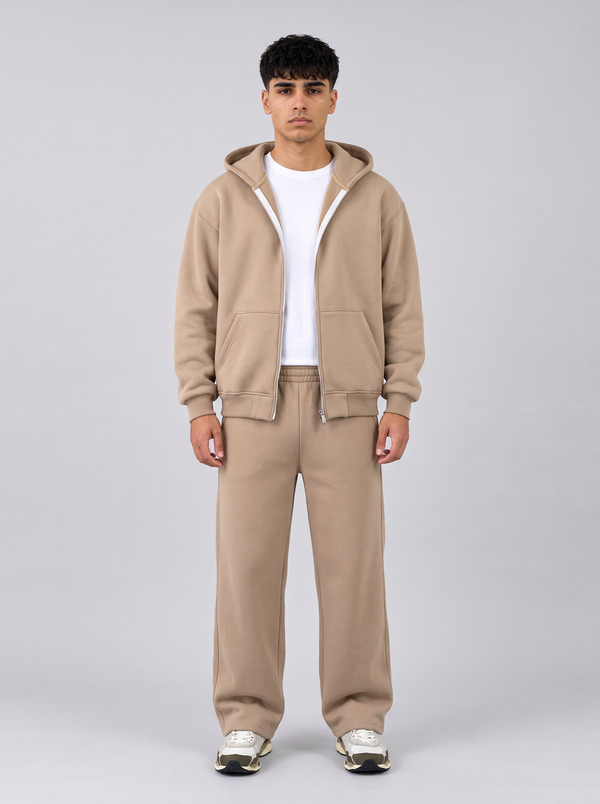 Full Set Double Zip Hoodie - Beige - Pulse Set Front