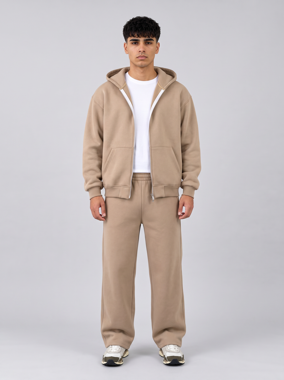 Full Set: Double Zip Hoodie + Wide Leg - Beige – sully outfit