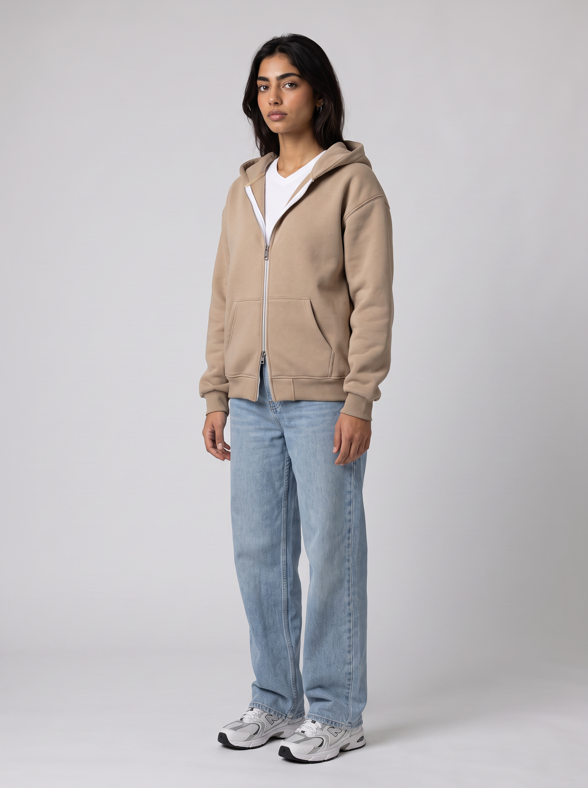 Double Zip Hoodie - Beige - Aura 30 Degree