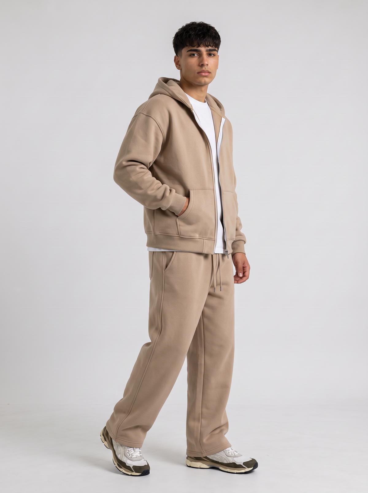 Full Set Double Zip Hoodie - Beige - Pulse Set 30