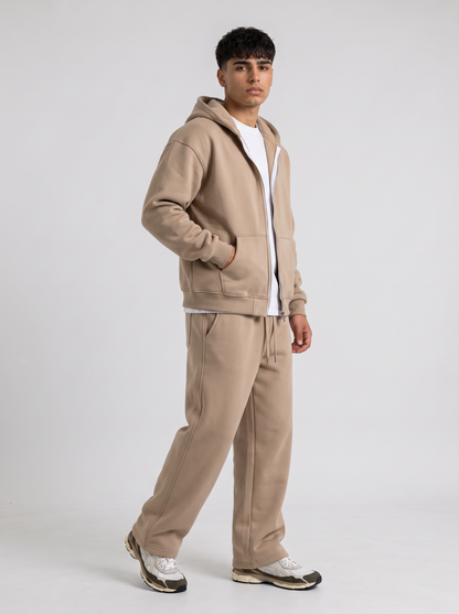 Full Set Double Zip Hoodie - Beige - Pulse Set 30
