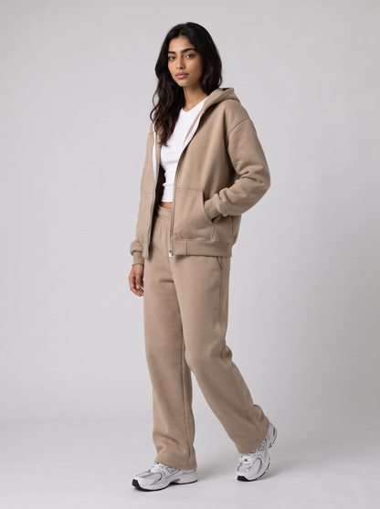 Full Set Double Zip Hoodie - Beige - Aura Set 30