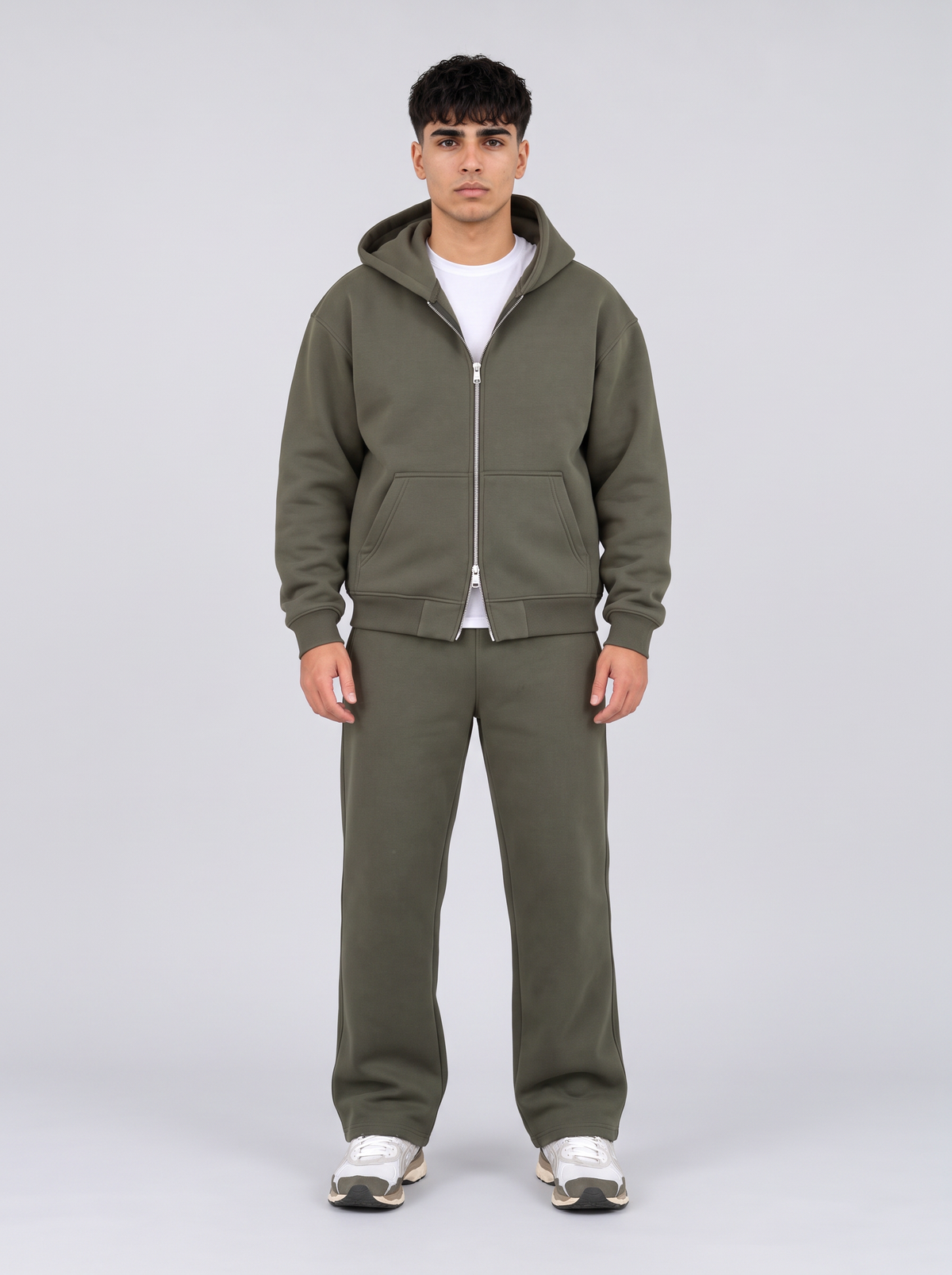 Full Set Double Zip Hoodie - Olive - Pulse Set Front