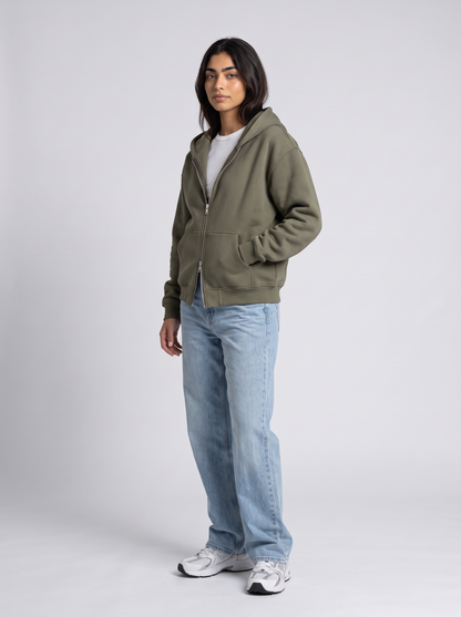 Double Zip Hoodie - Olive - Aura 30 Degree