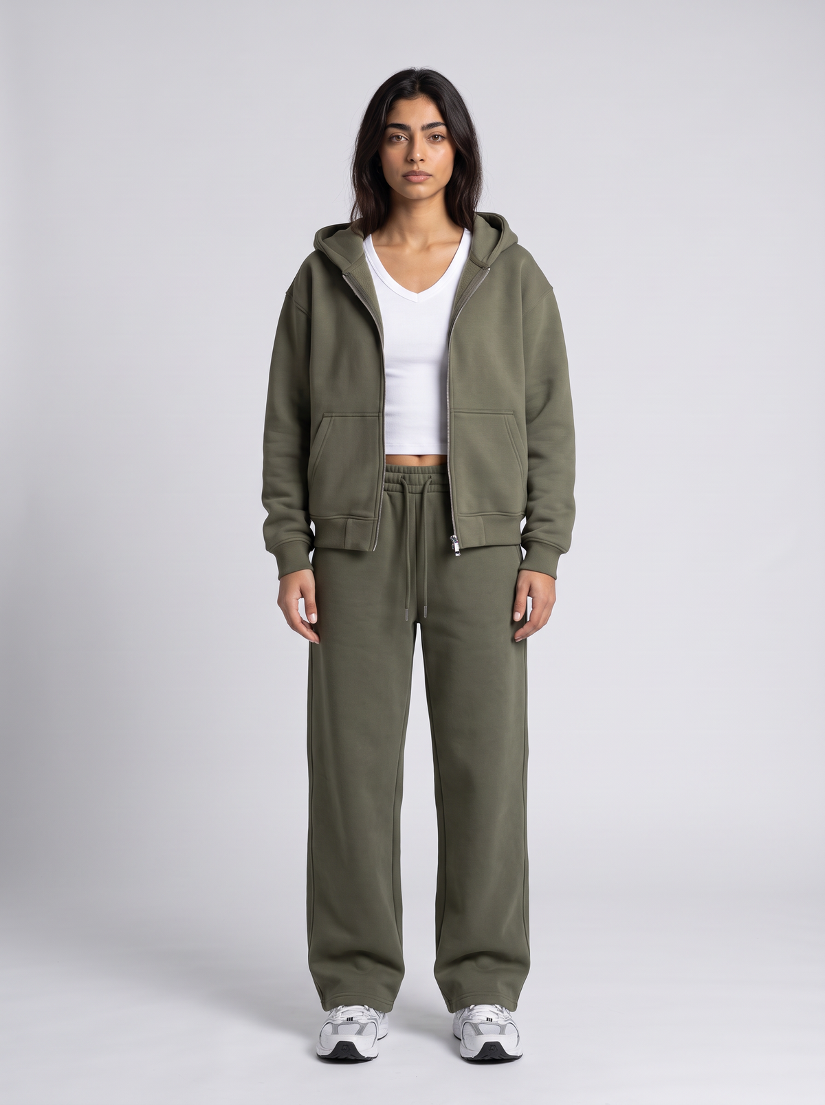 Double Zip Hoodie - Olive - Aura Set Front