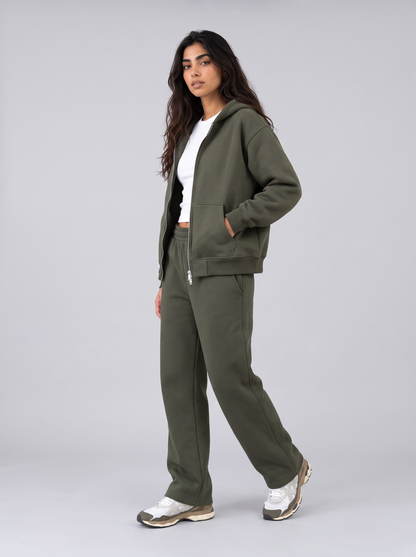 Full Set Double Zip Hoodie - Olive - Aura Set 30