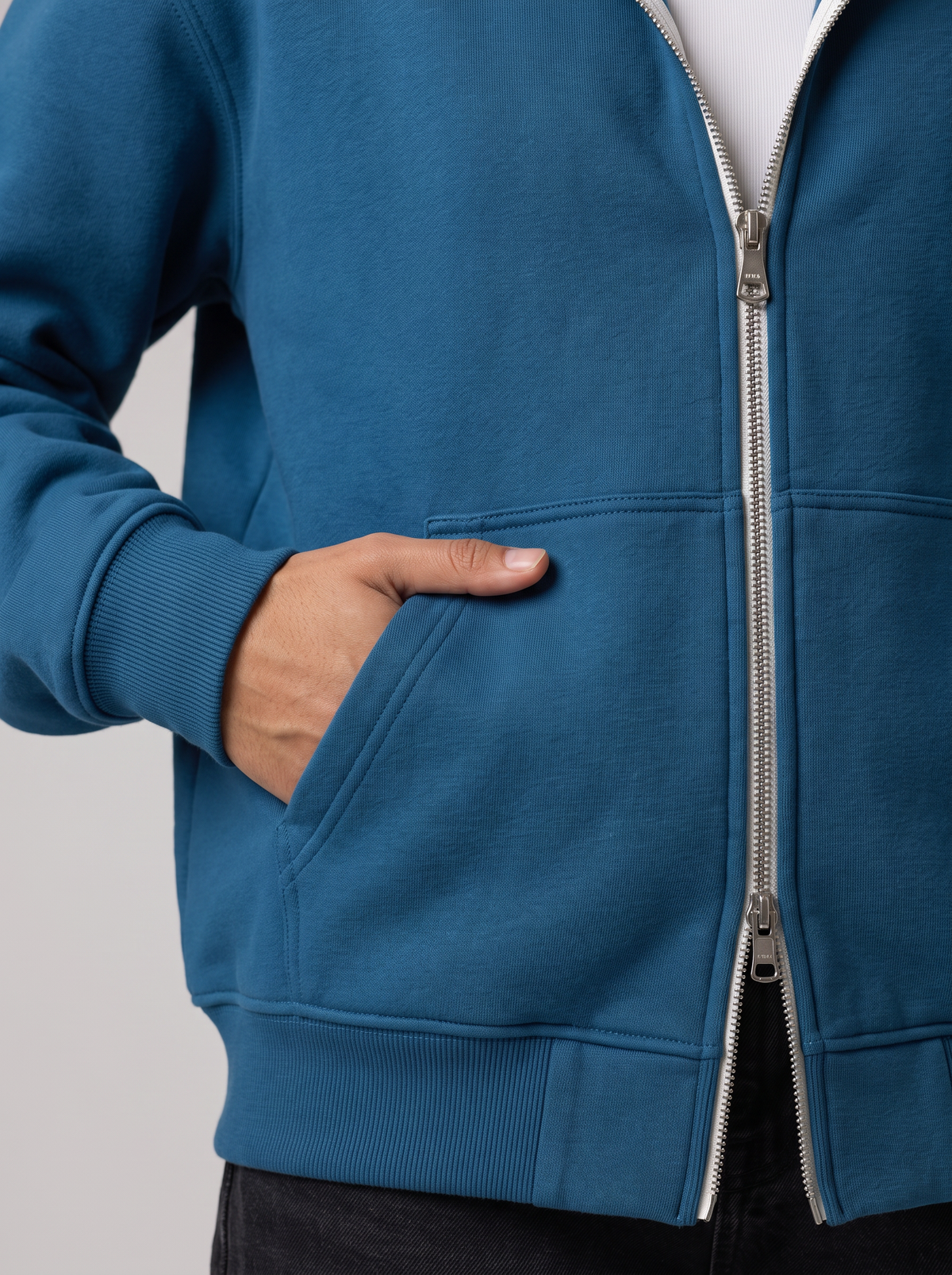 Double Zip Hoodie - Blue - Aura Detail