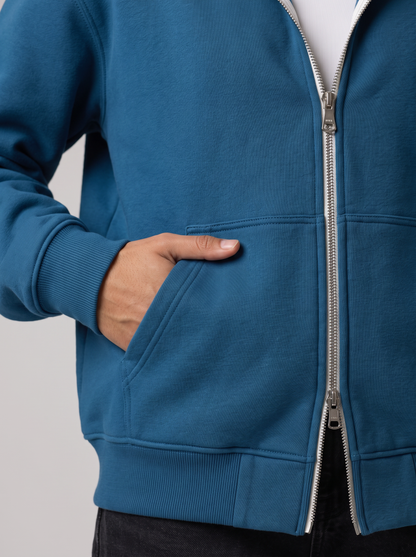 Double Zip Hoodie - Blue - Aura Detail
