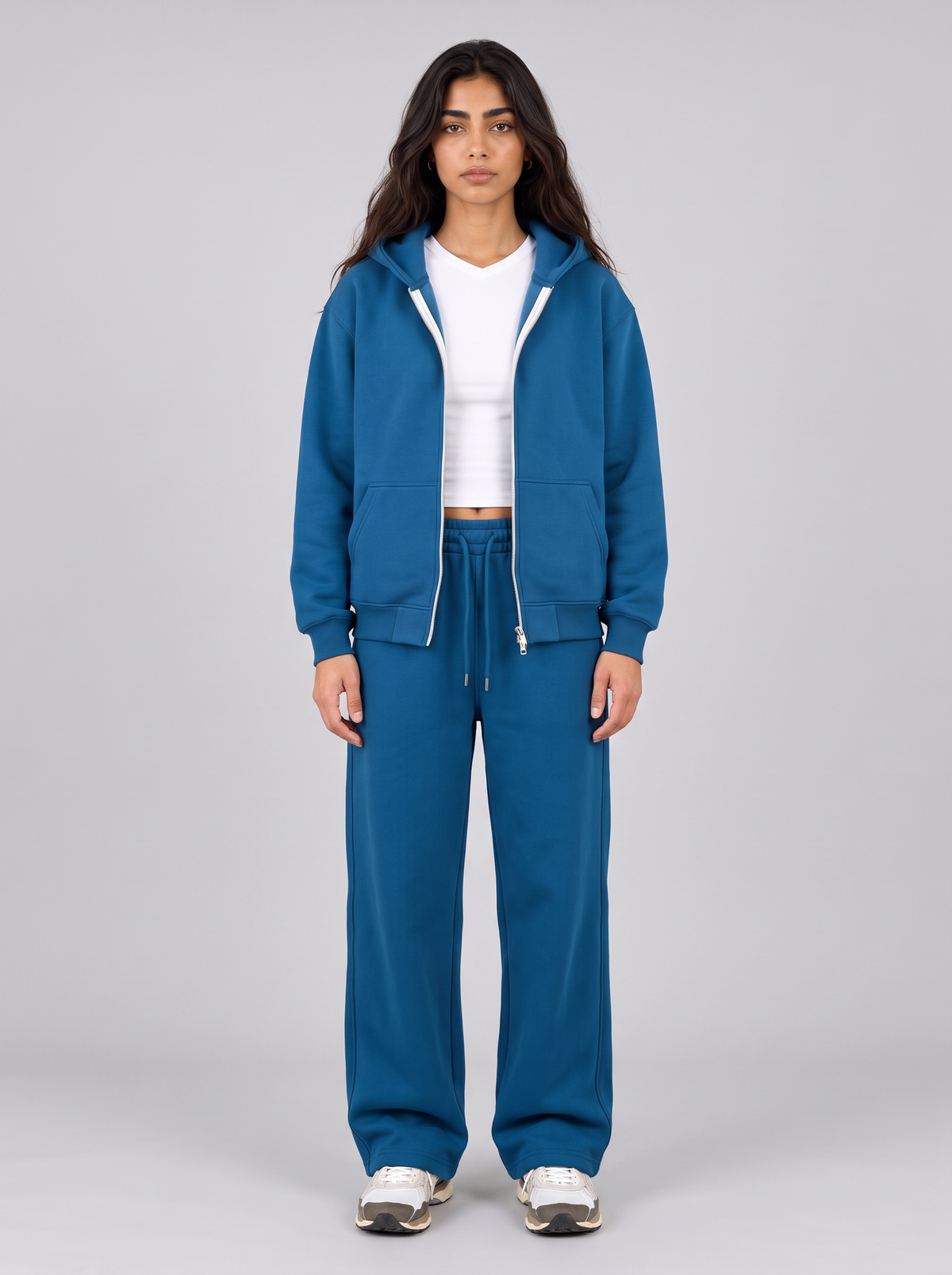 Full Set Double Zip Hoodie - Blue - Aura Set Front
