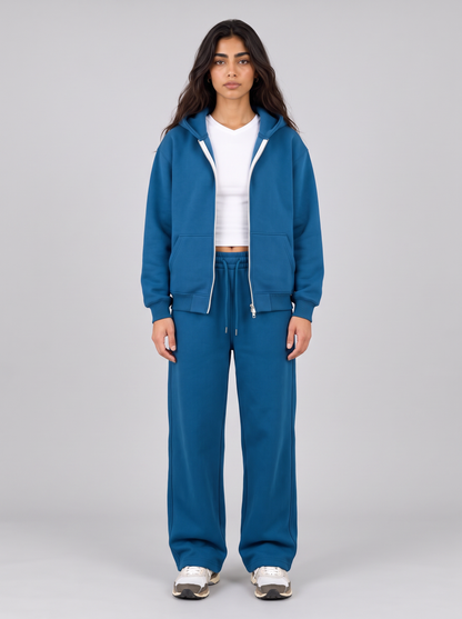 Full Set Double Zip Hoodie - Blue - Aura Set Front