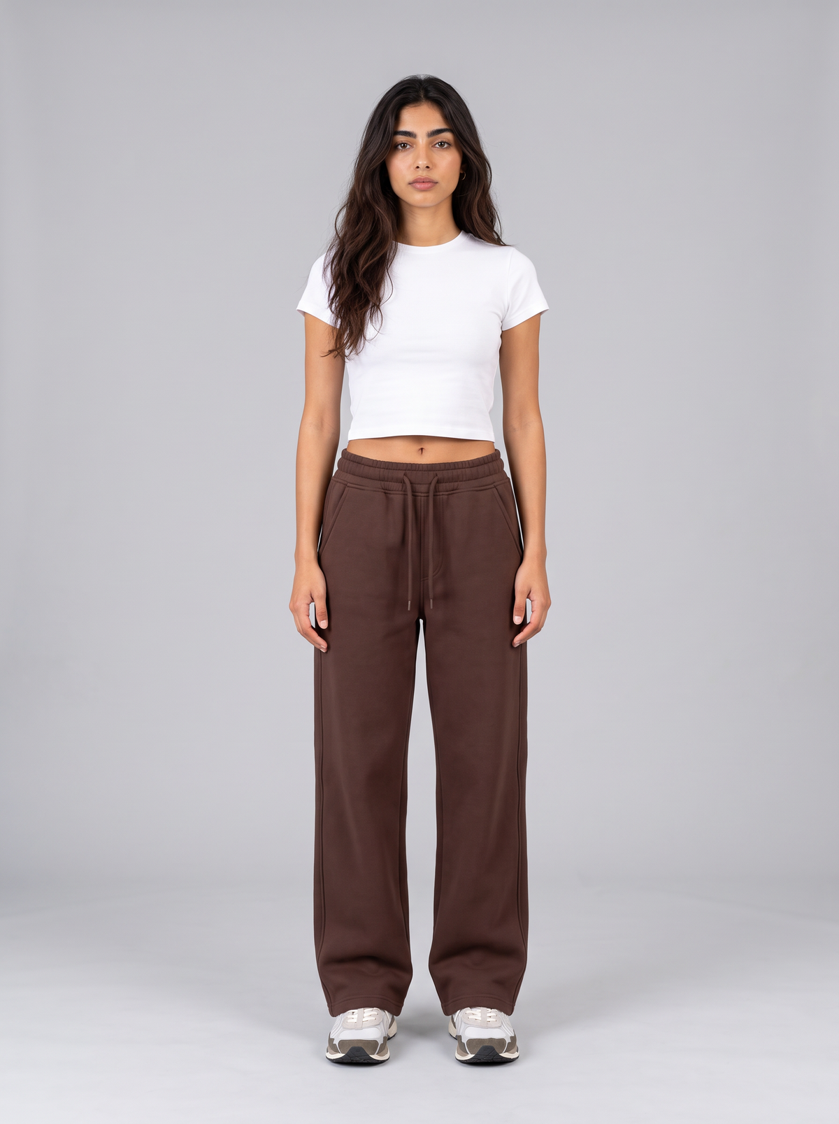 Winter Wide Leg Sweatpants - Brown - Aura Front Hero