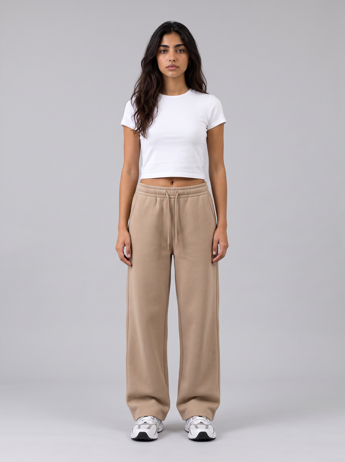 Winter Wide Leg Sweatpants - Beige - Aura Front Hero