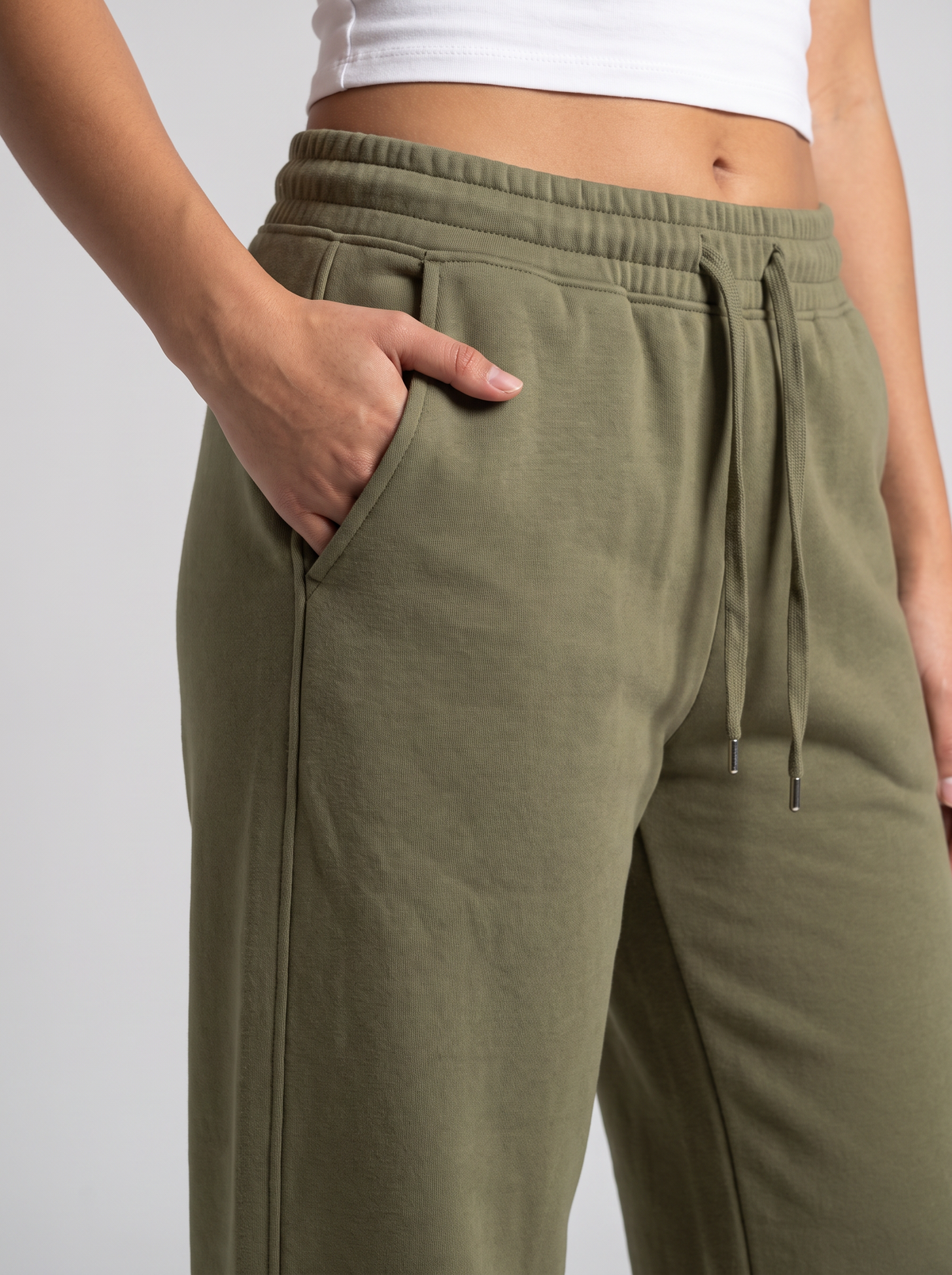 Winter Wide Leg Sweatpants - Olive - Aura Detail