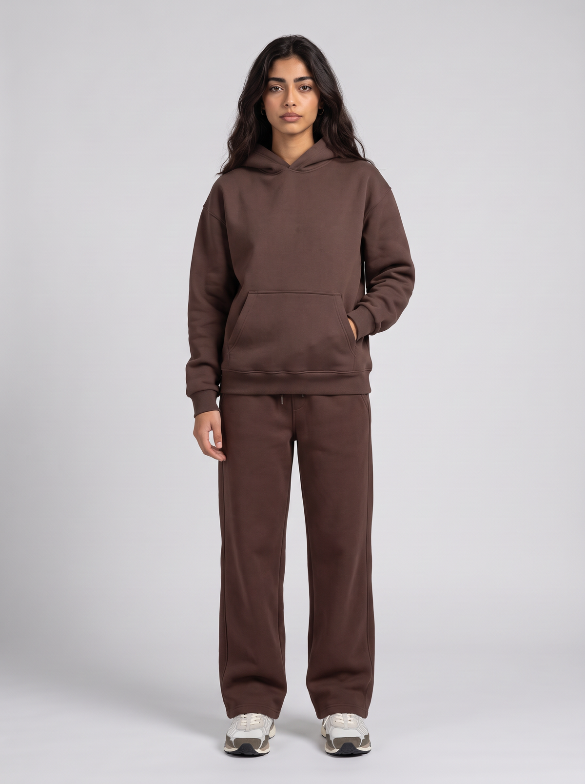 Full Set Oversized Hoodie - Brown - Aura Set Front