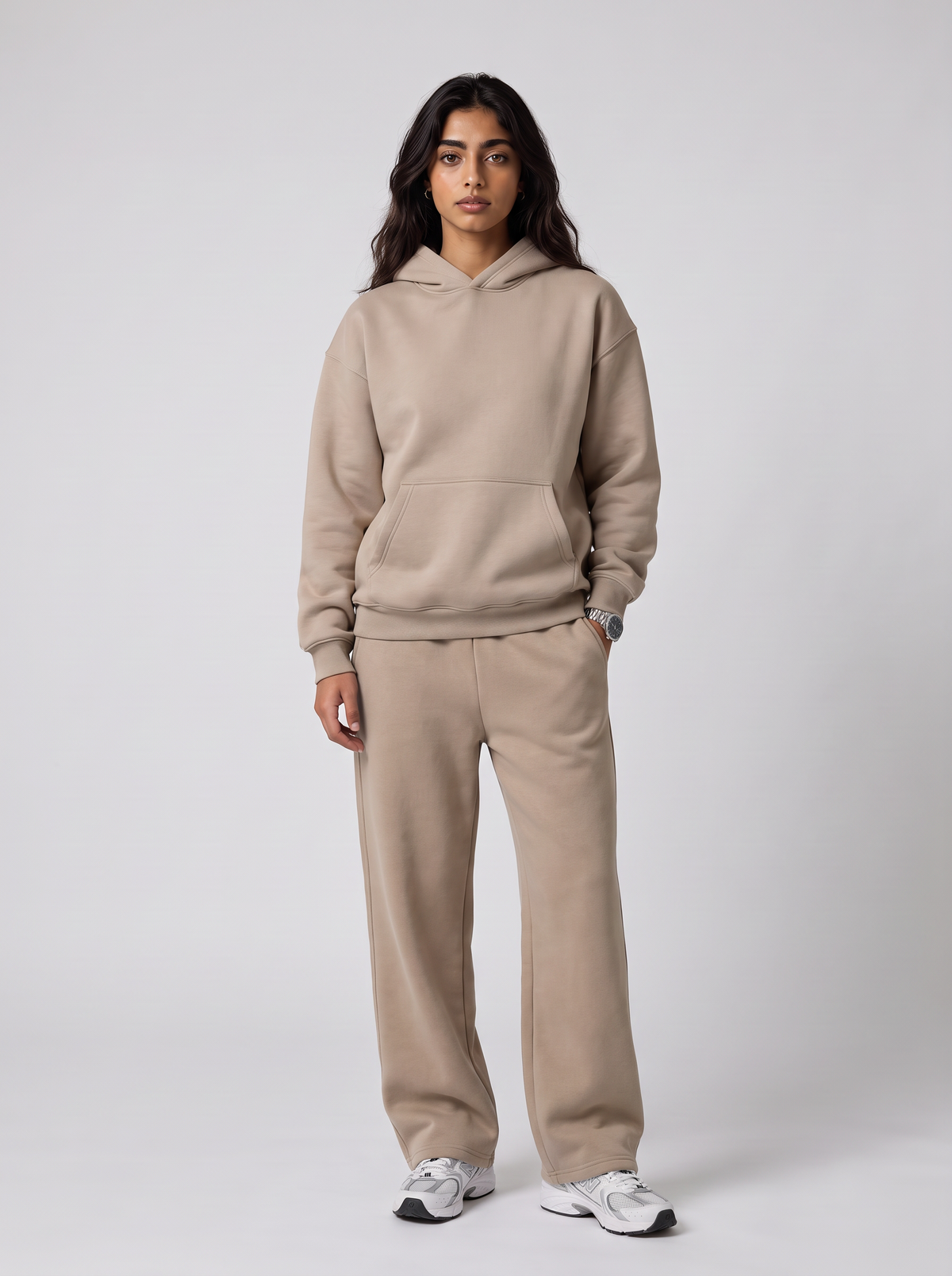 Oversized Hoodie - Beige - Aura Set Front