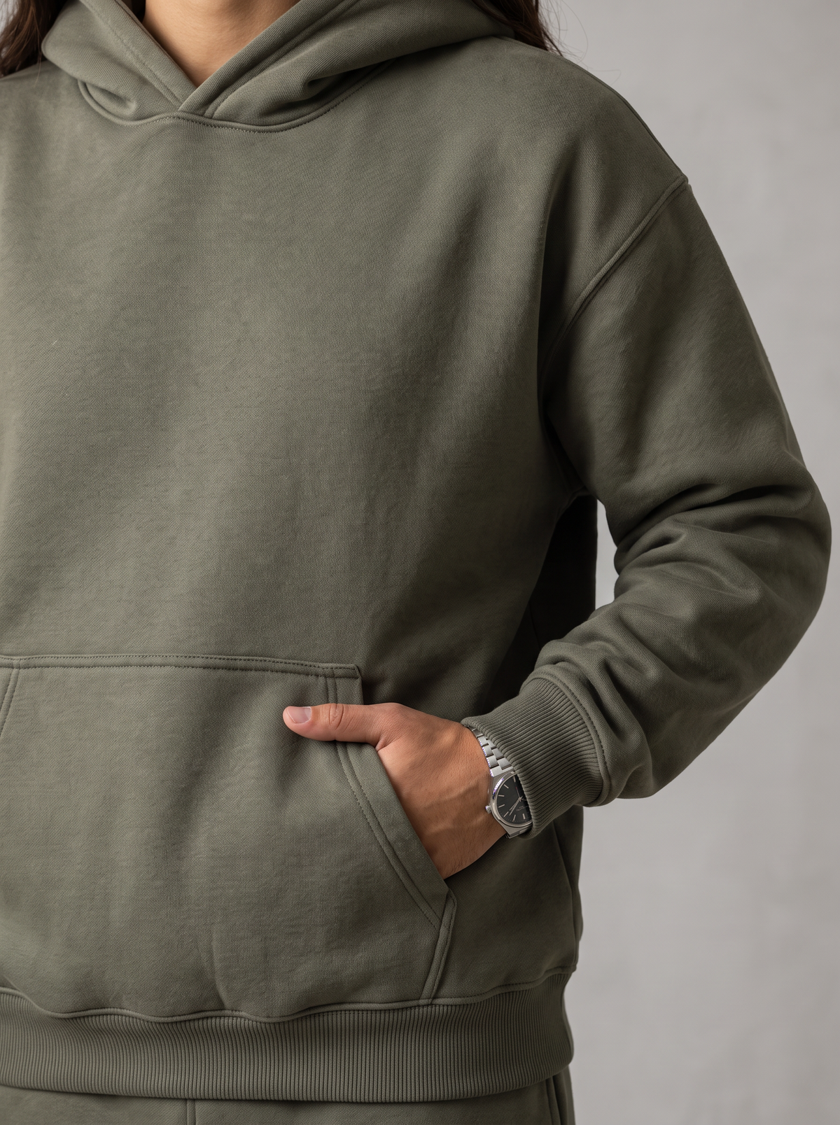 Oversized Hoodie - Olive - Aura Detail