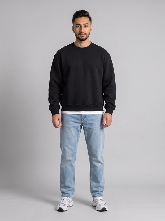 Boxy Crewneck - Black - Hero Front Hero