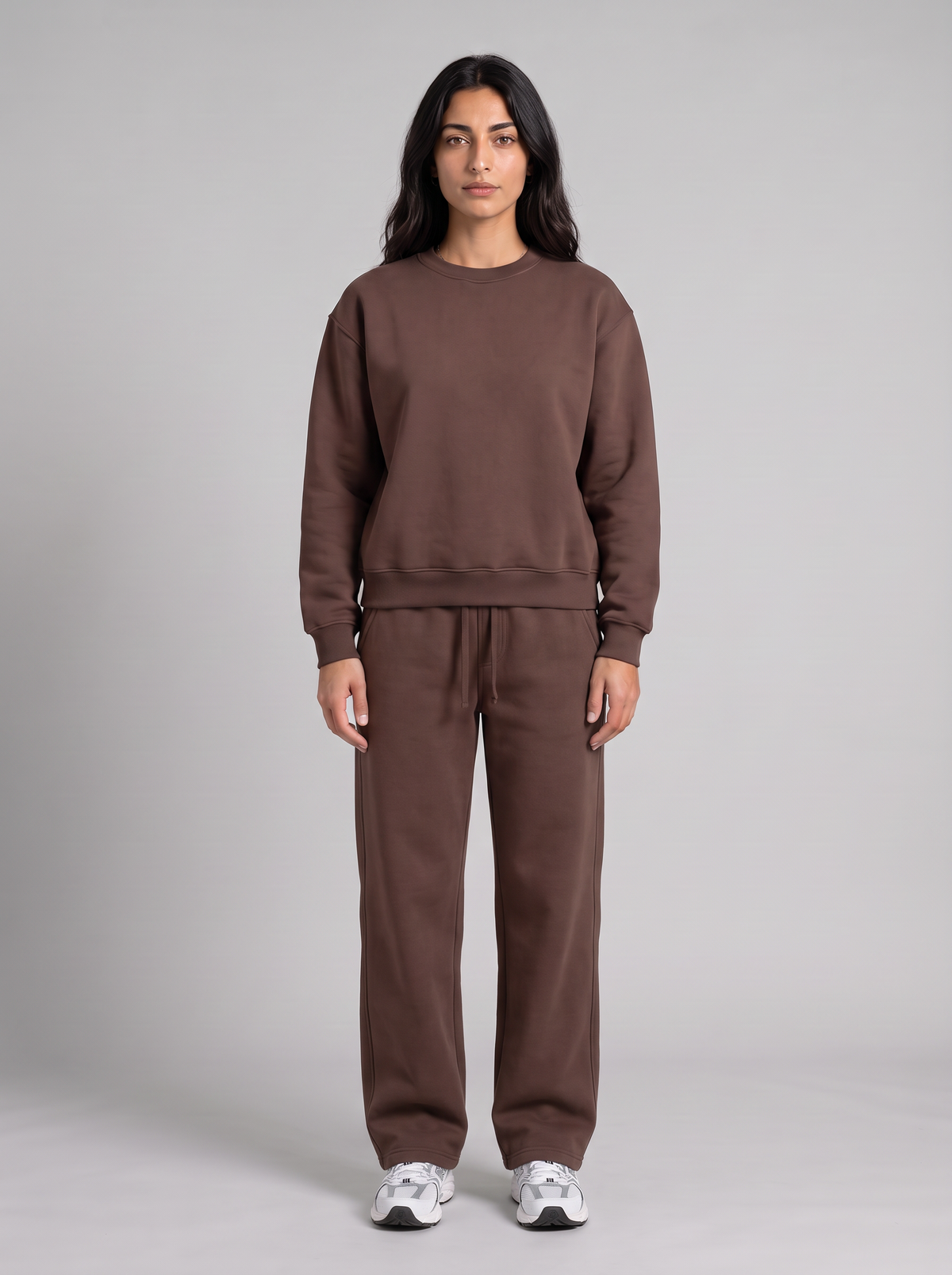 Full Set Boxy Crewneck - Brown - Muse Set Front