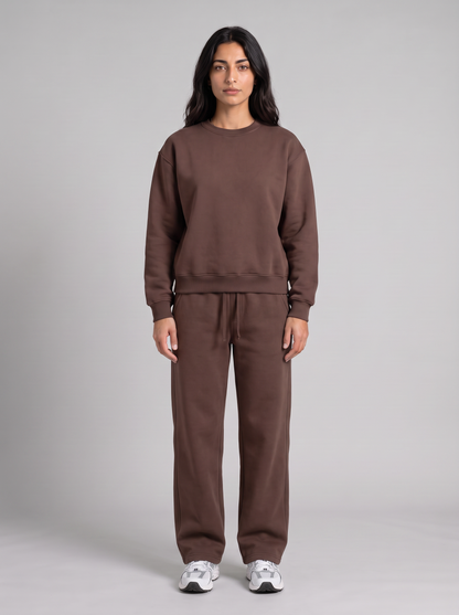 Full Set Boxy Crewneck - Brown - Muse Set Front