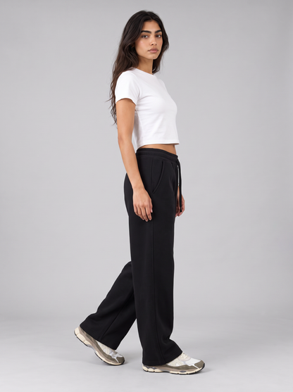 Winter Wide Leg Sweatpants - Black - Aura 30 Degree