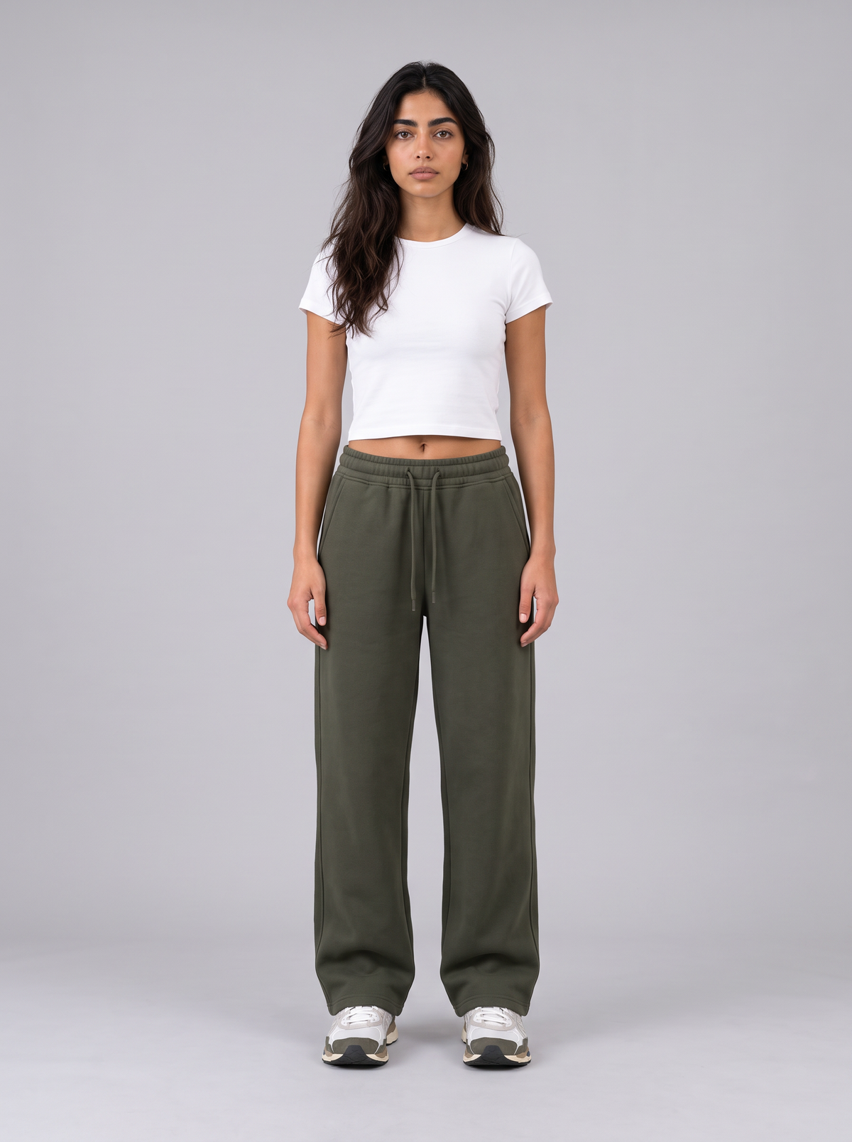 Winter Wide Leg Sweatpants - Olive - Aura Front Hero