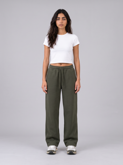 Winter Wide Leg Sweatpants - Olive - Aura Front Hero