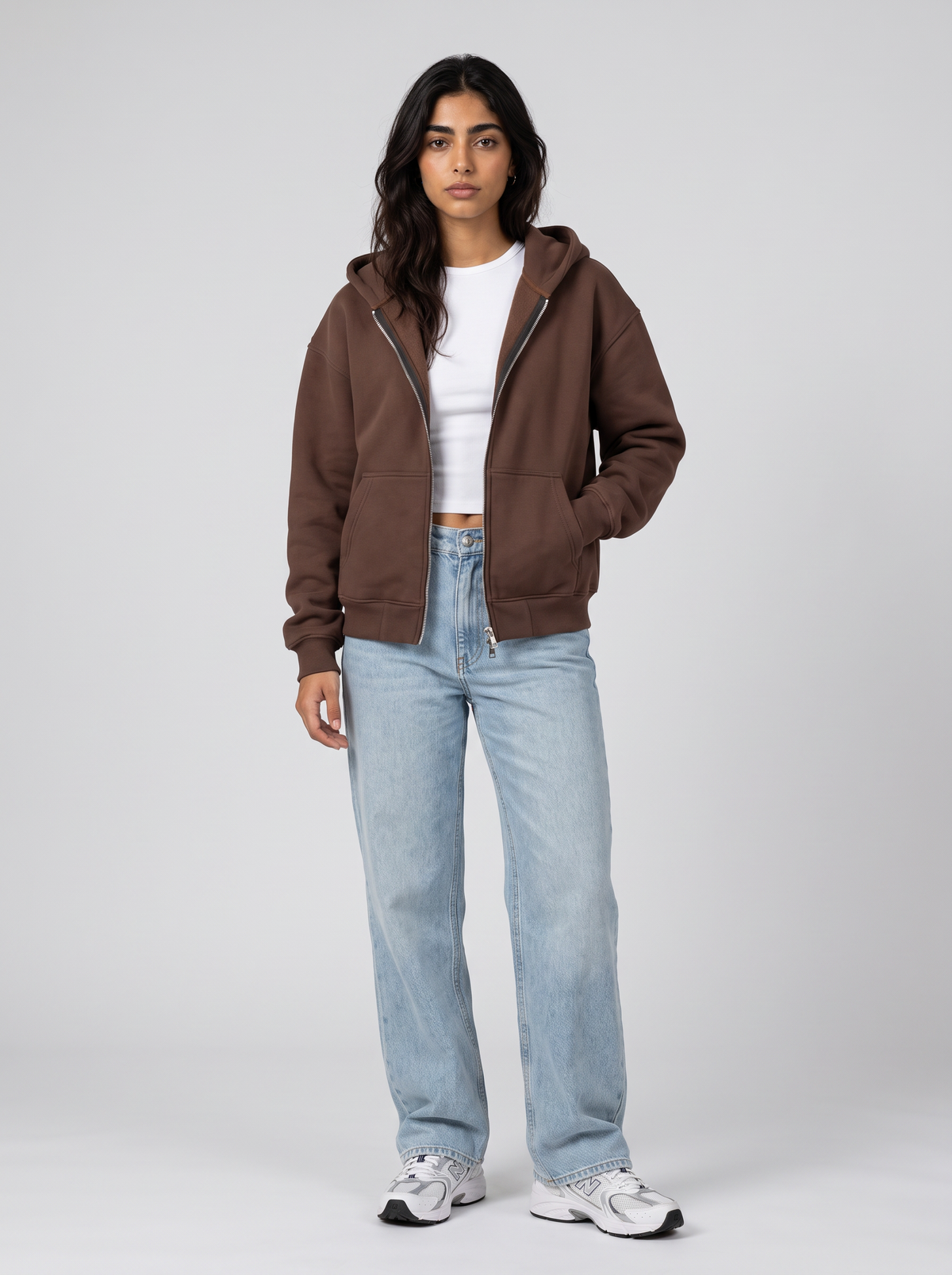 Double Zip Hoodie - Brown - Aura Front Hero