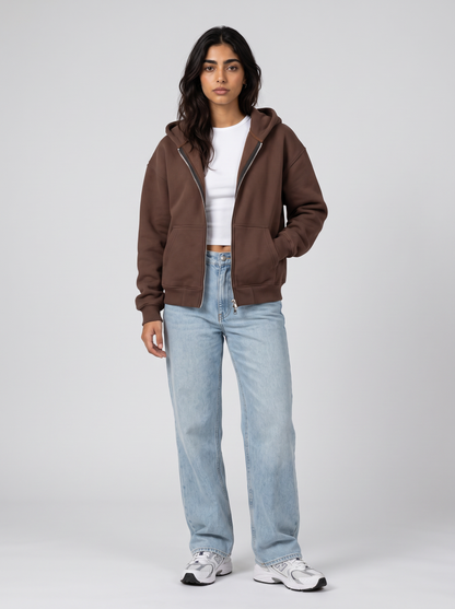 Double Zip Hoodie - Brown - Aura Front Hero