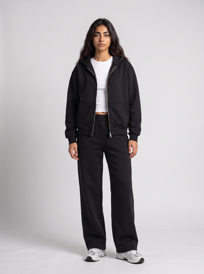 Full Set Double Zip Hoodie - Black - Aura Set Front
