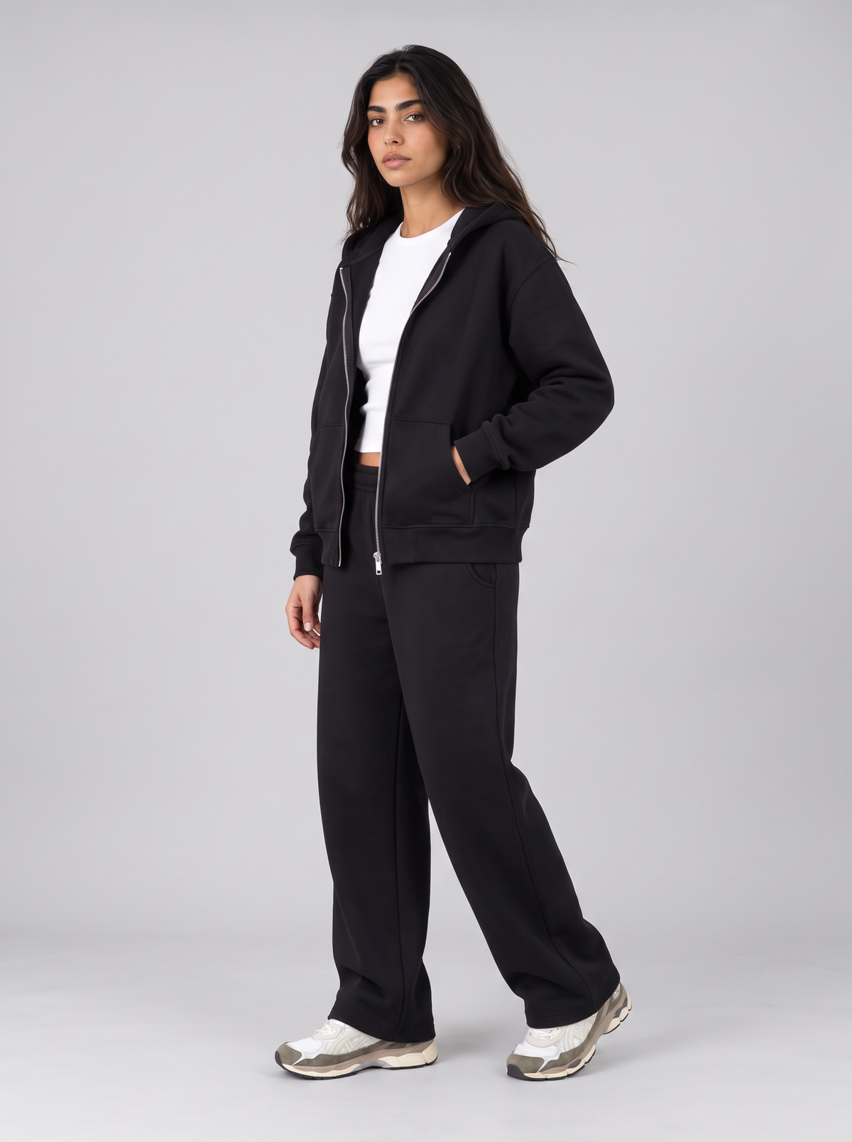 Full Set Double Zip Hoodie - Black - Aura Set 30
