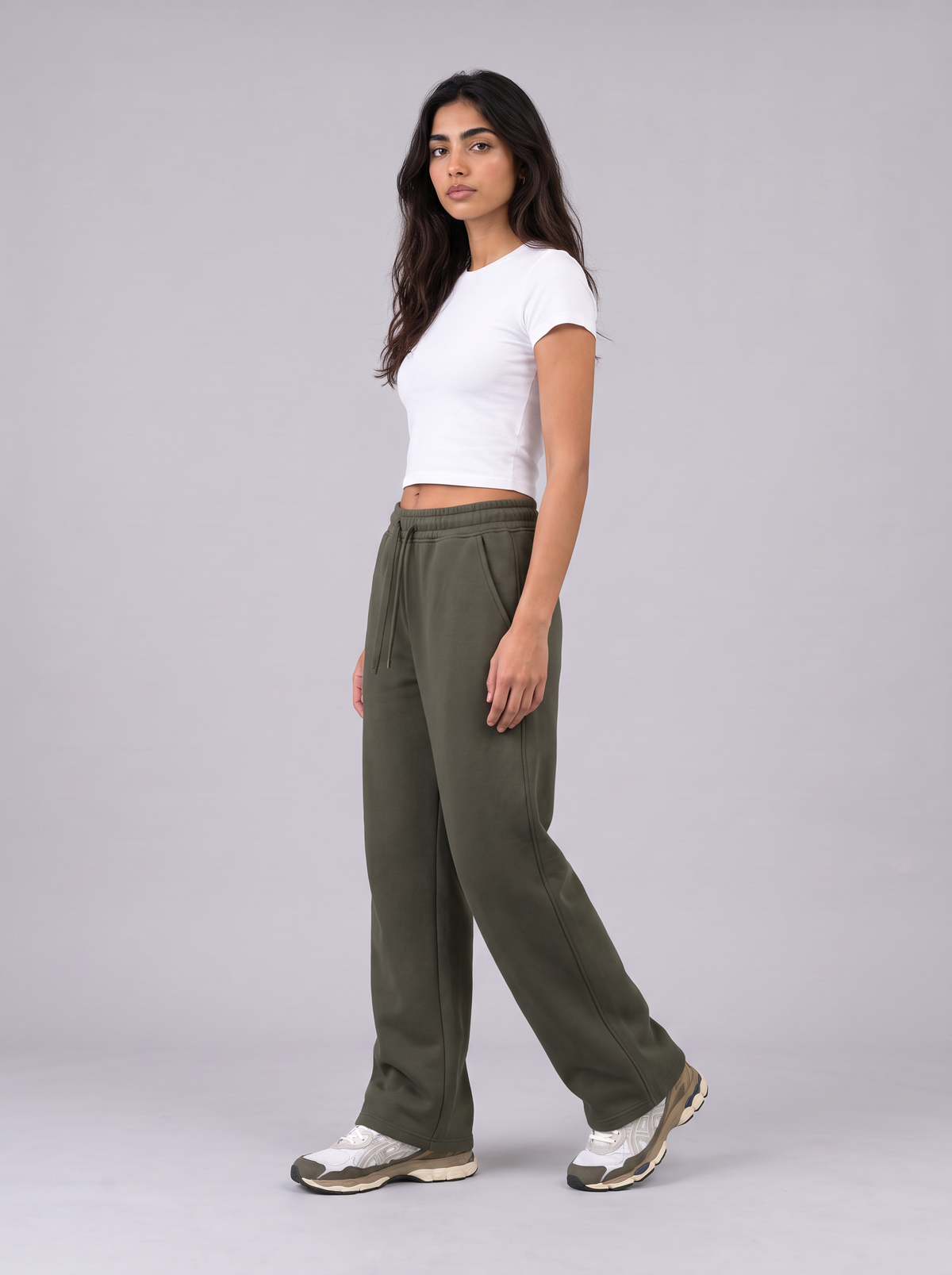 Winter Wide Leg Sweatpants - Olive - Aura 30 Degree