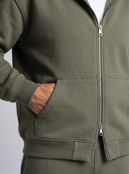 Double Zip Hoodie - Olive - Aura Detail