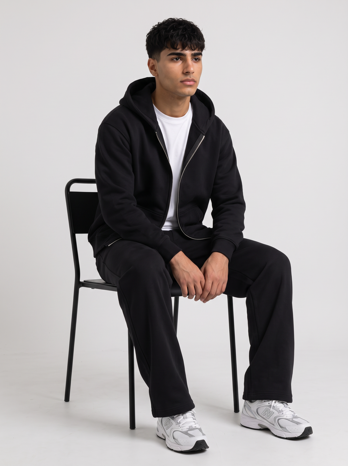 Full Set Double Zip Hoodie + Wide Leg - Black - men