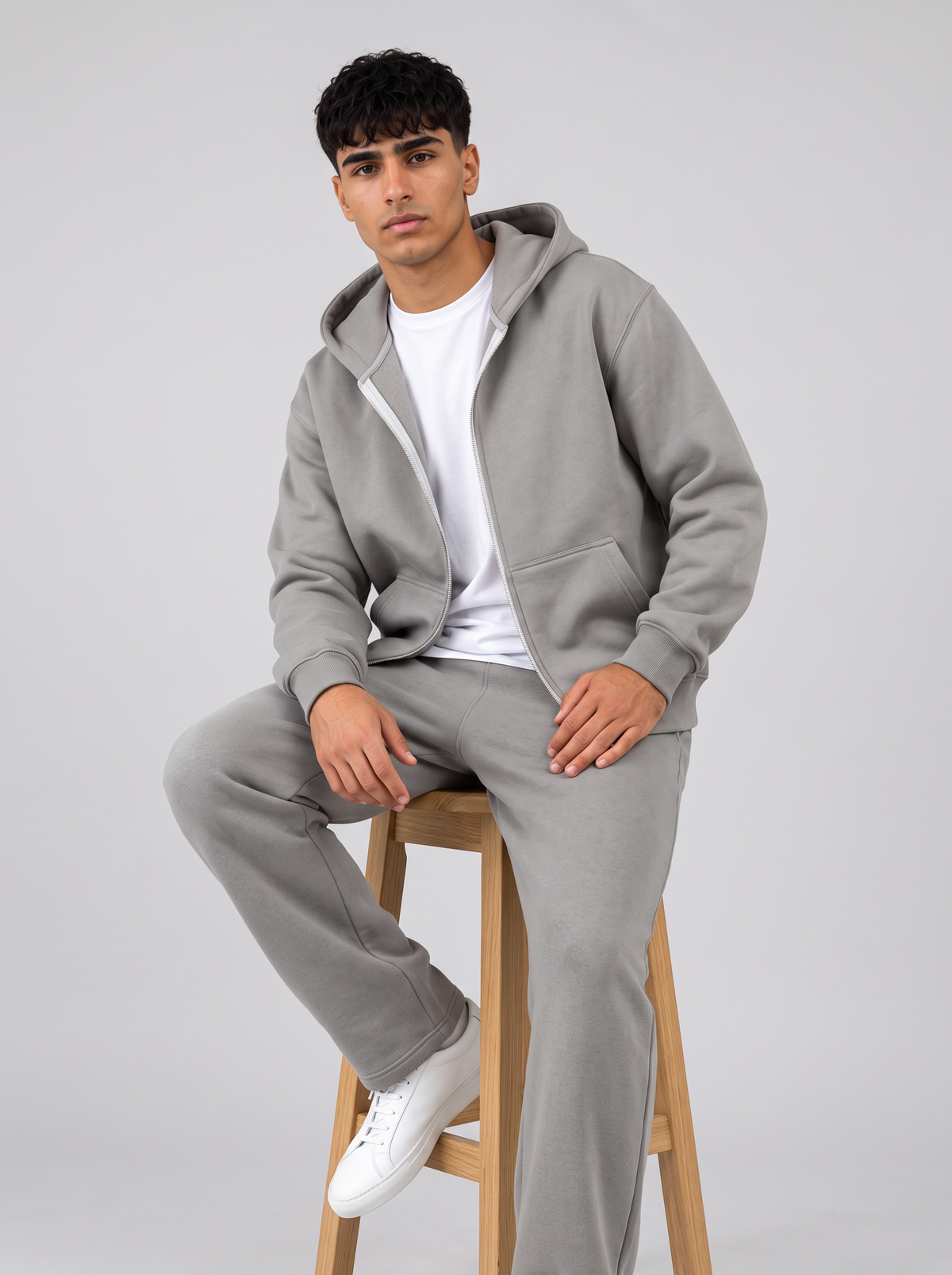 Full Set Double Zip Hoodie + Wide Leg - Grey - men