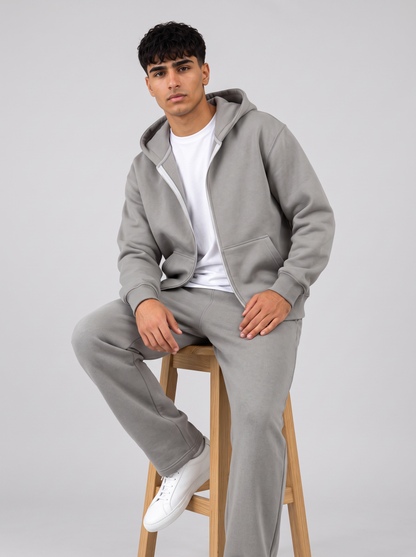 Full Set Double Zip Hoodie + Wide Leg - Grey - men