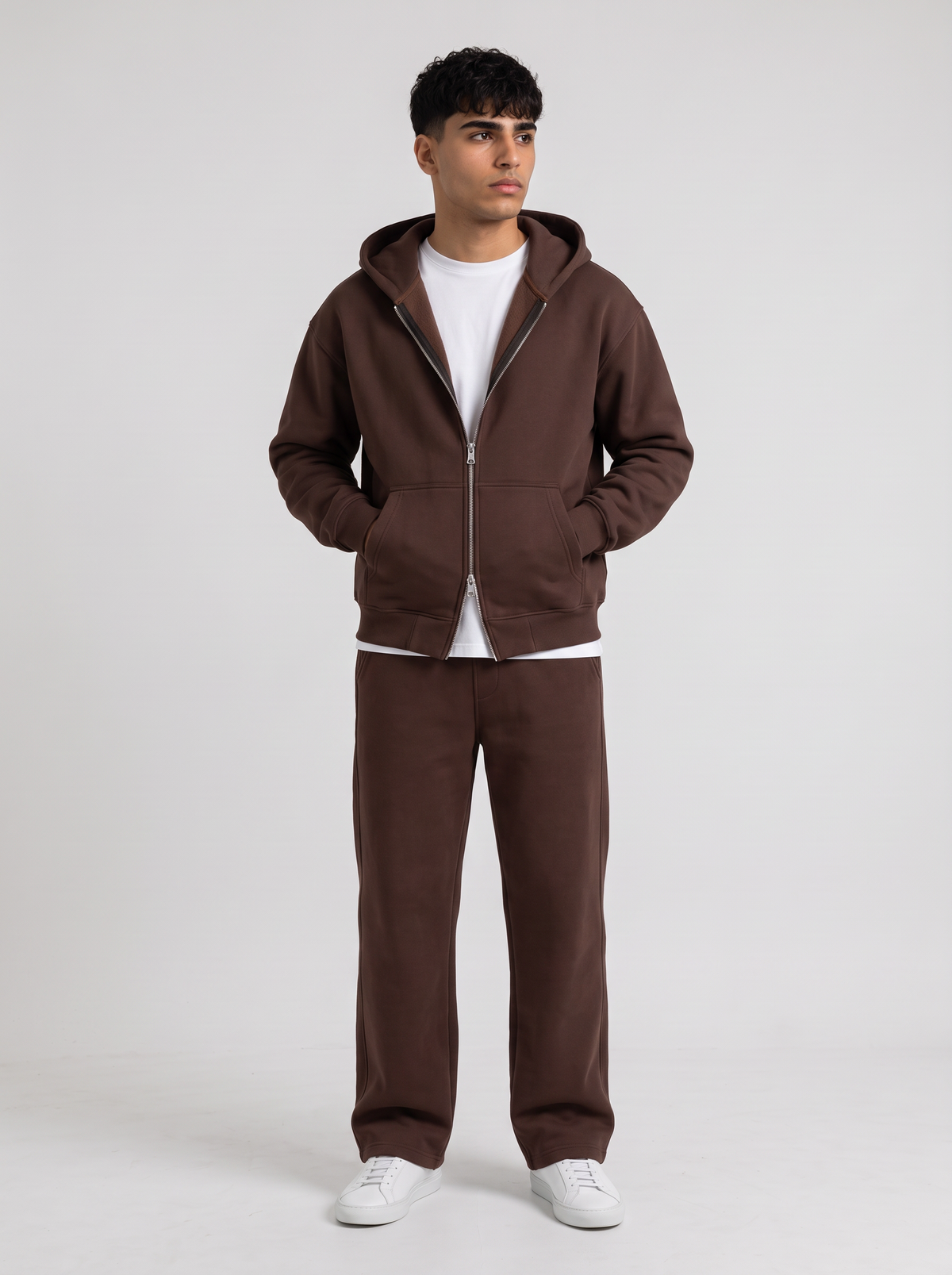 Full Set Double Zip Hoodie + Wide Leg - Brown - men