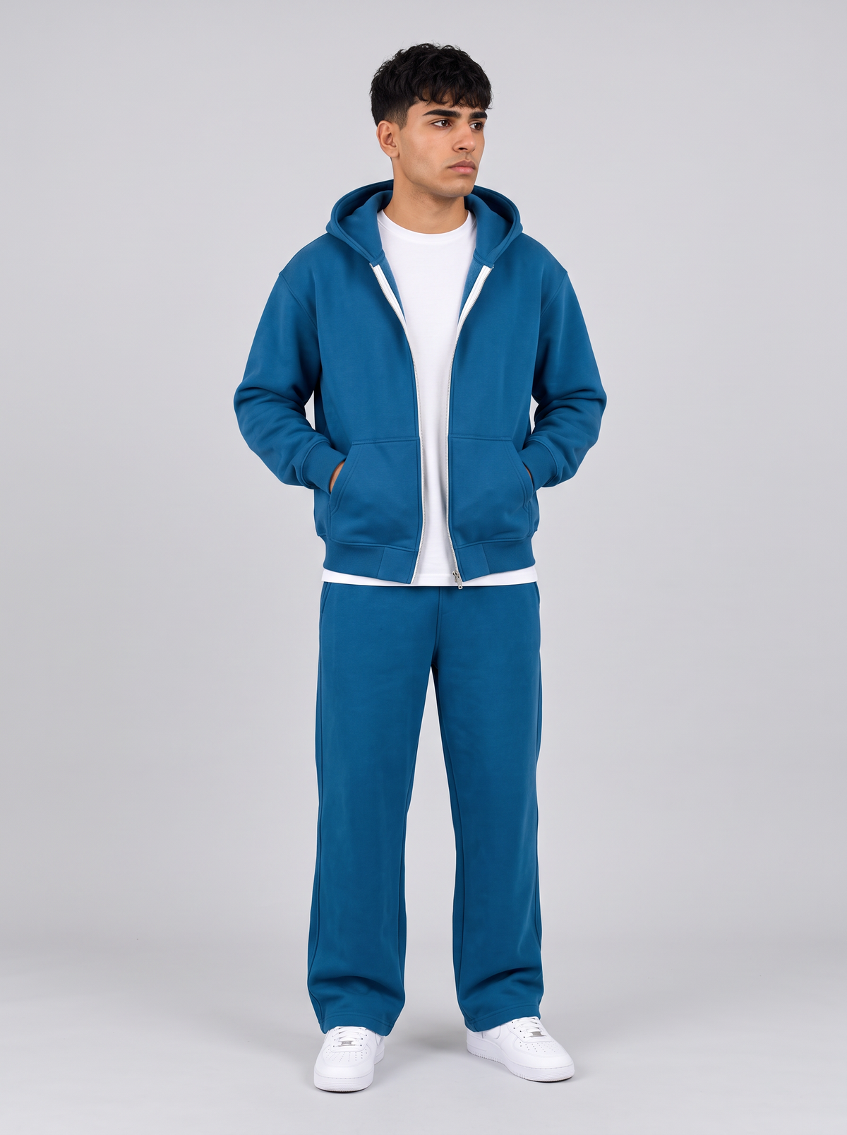Full Set Double Zip Hoodie + Wide Leg - Blue - men