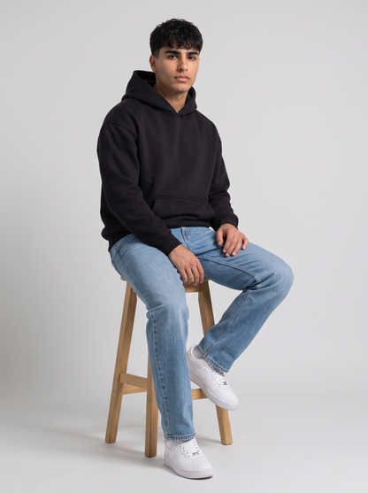 Oversized Hoodie - Black styled with jeans