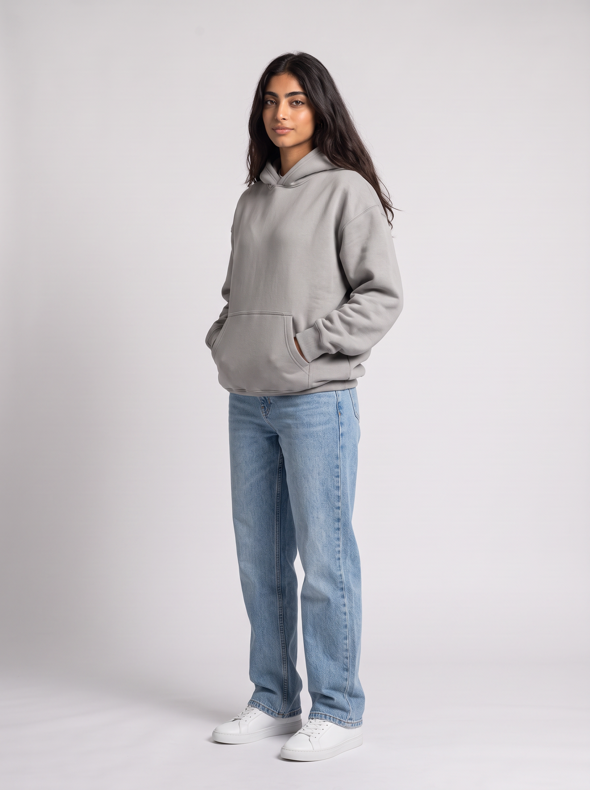 Oversized Hoodie - Grey styled with jeans