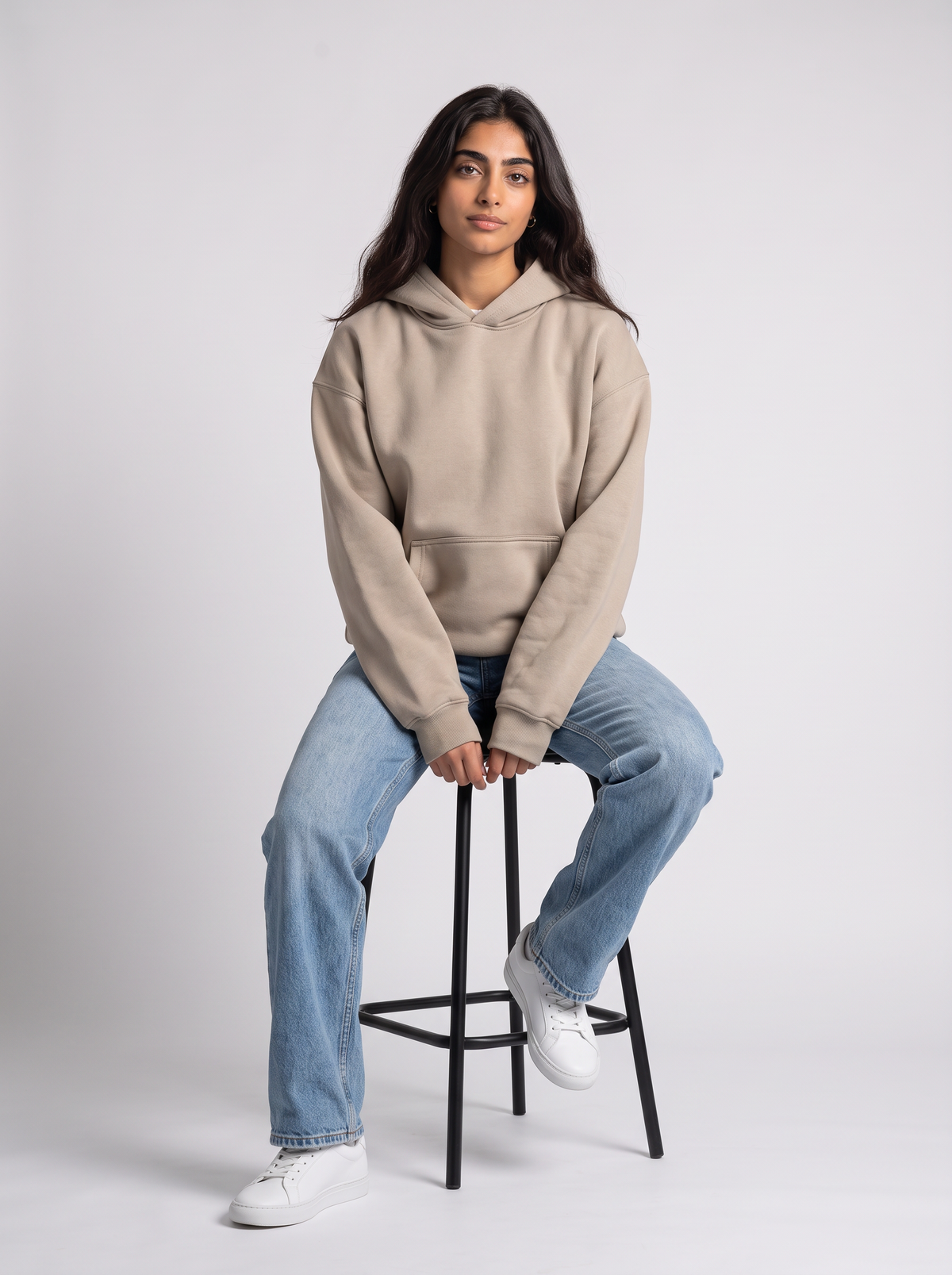 Oversized Hoodie - Beige styled with jeans