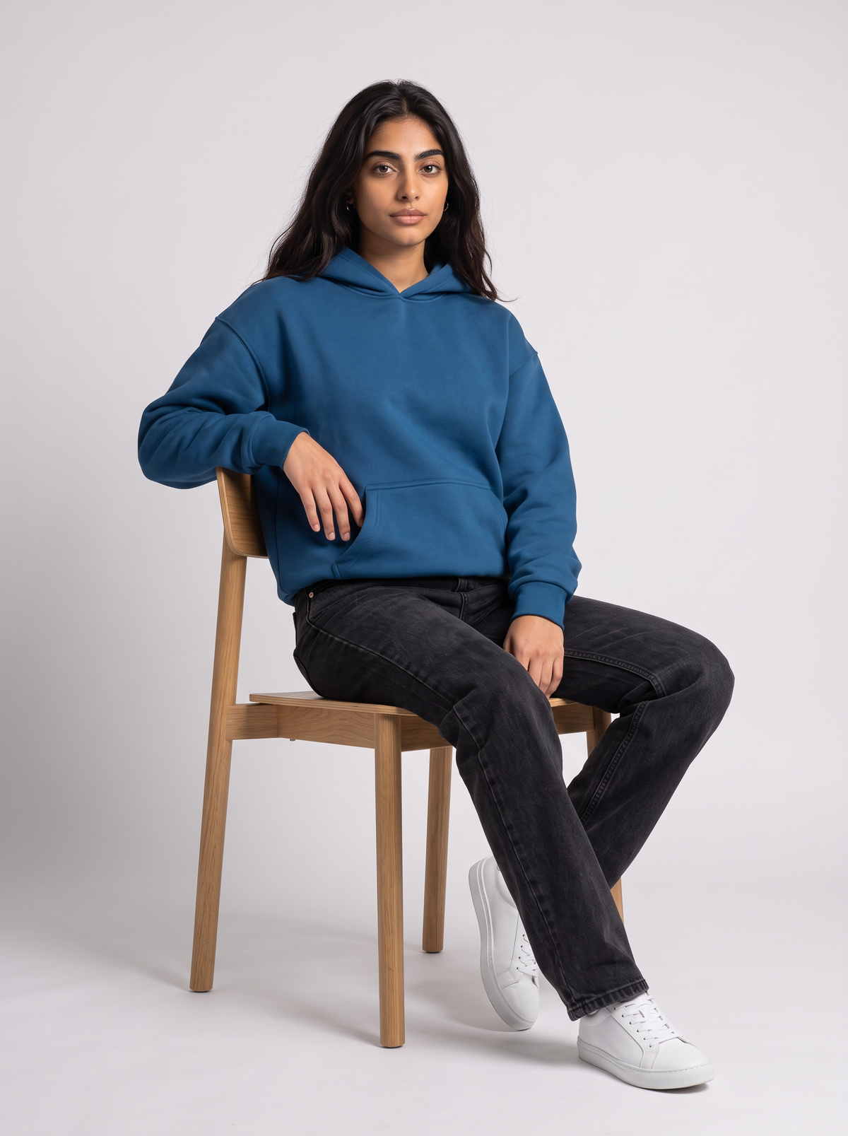 Oversized Hoodie - Blue styled with jeans