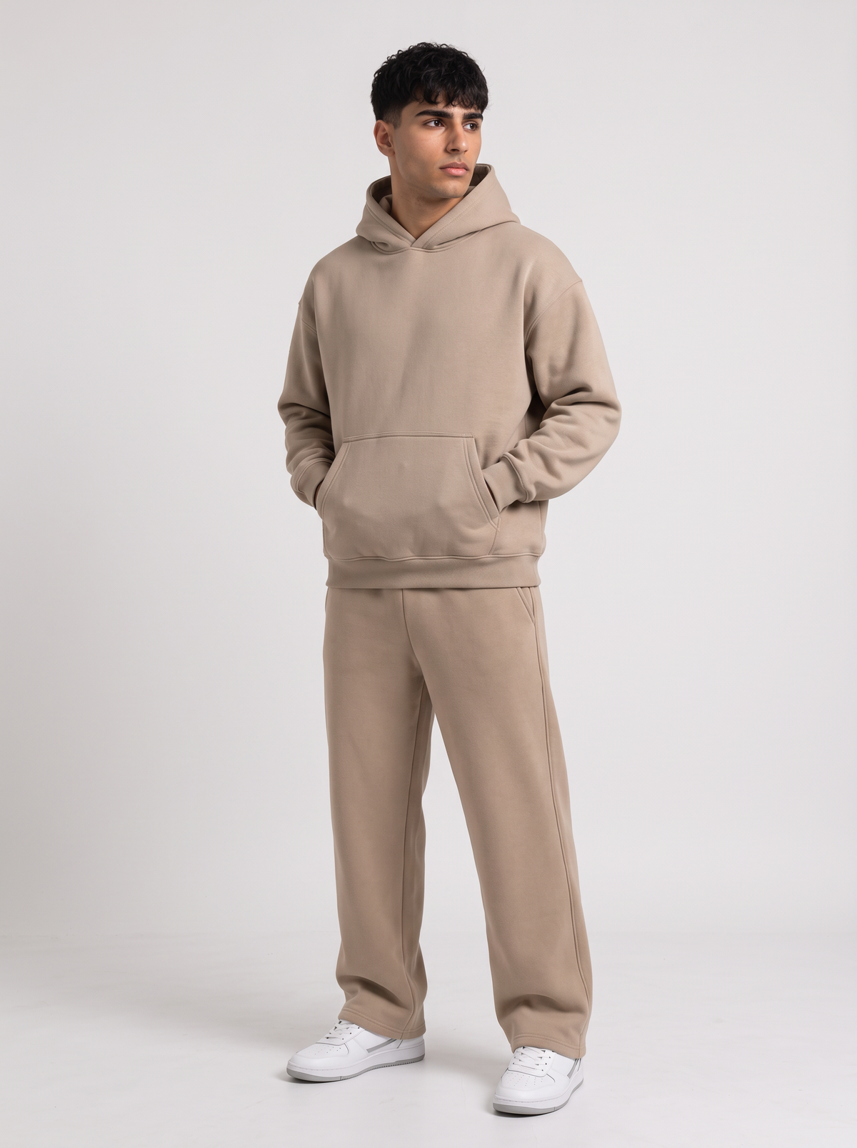 Full Set Oversized Hoodie + Wide Leg - Beige