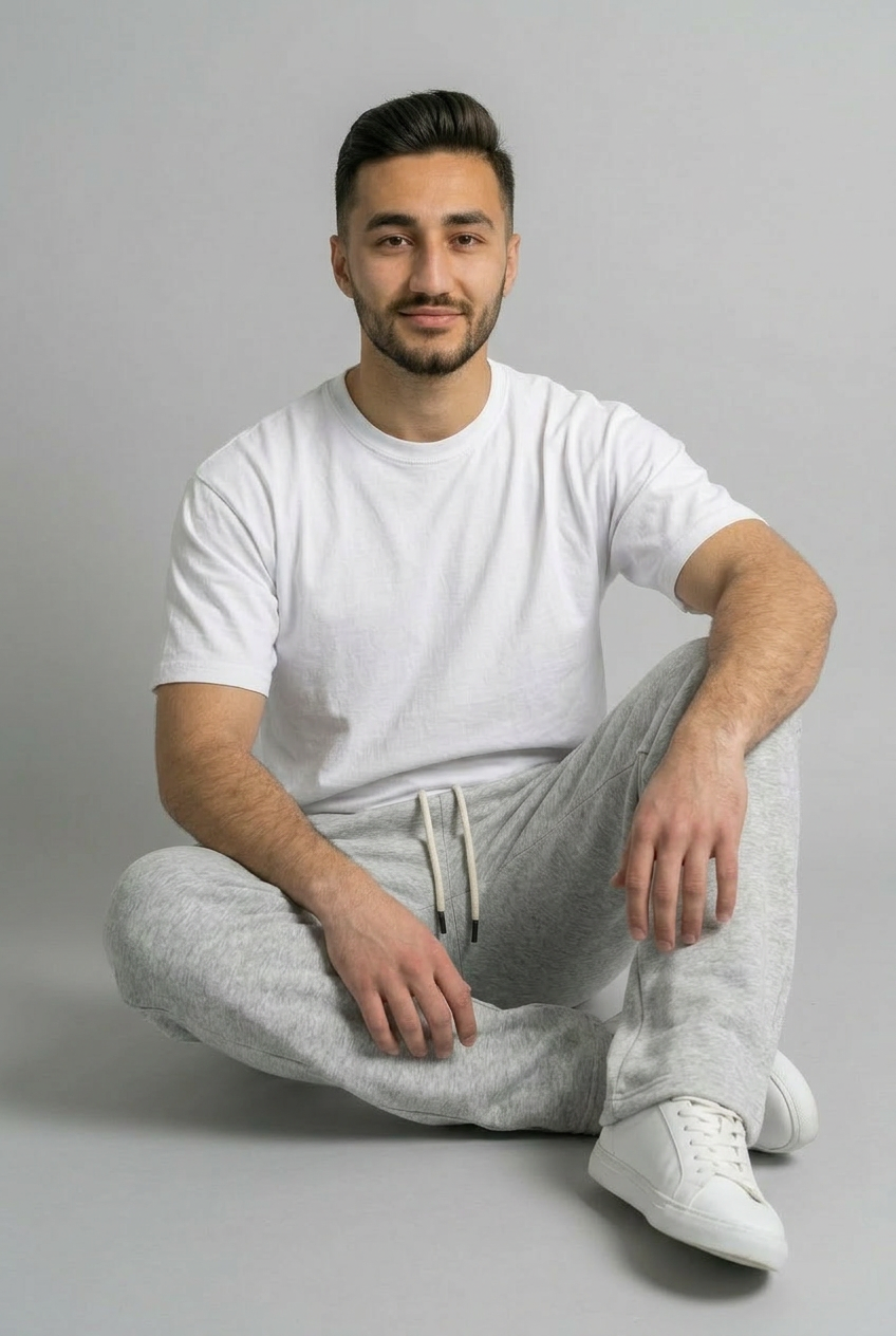 Straight Leg Melton Cotton Sweatpants - Heather Gray