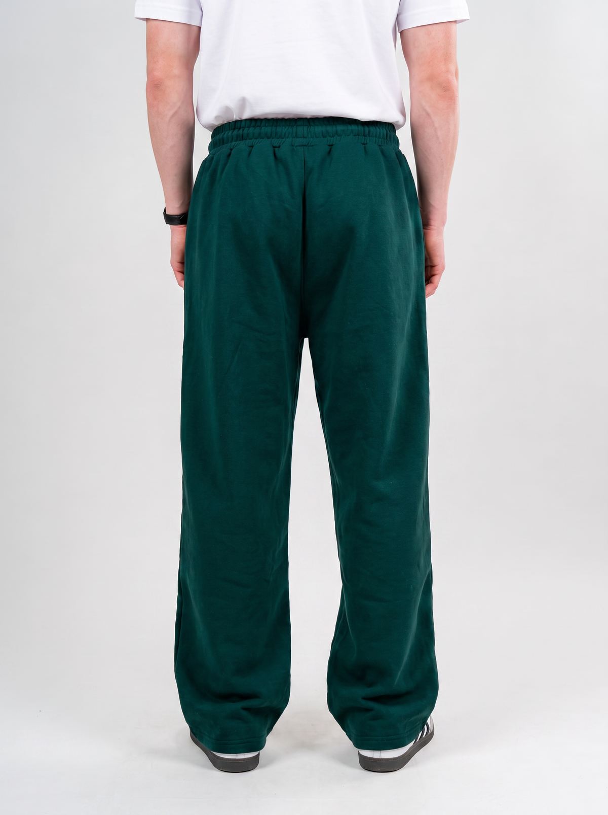Wide Leg Melton Cotton Sweatpants - Dark Green