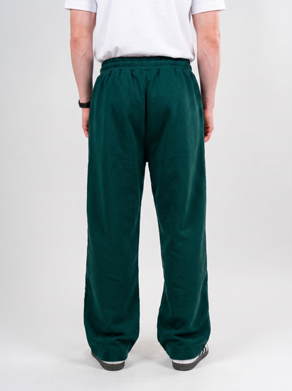 Wide Leg Melton Cotton Sweatpants - Dark Green