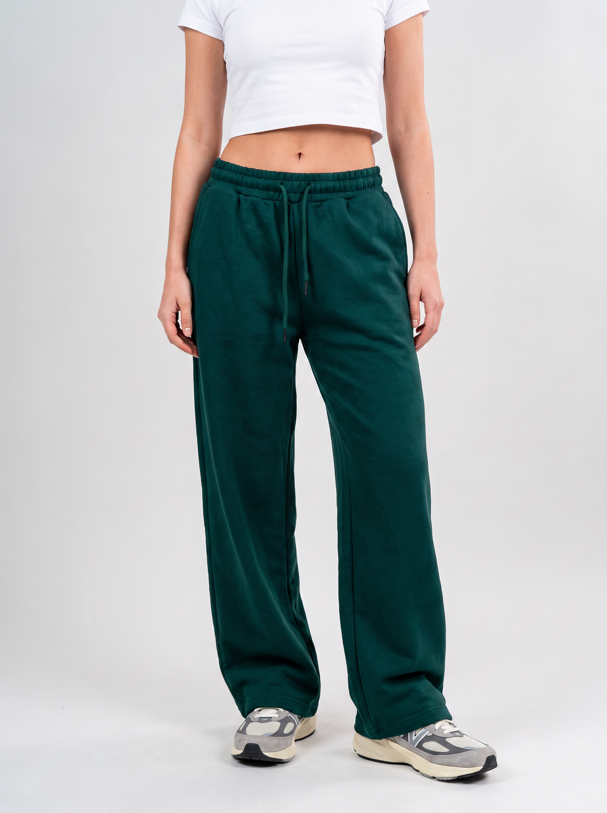 Wide Leg Melton Cotton Sweatpants - Dark Green